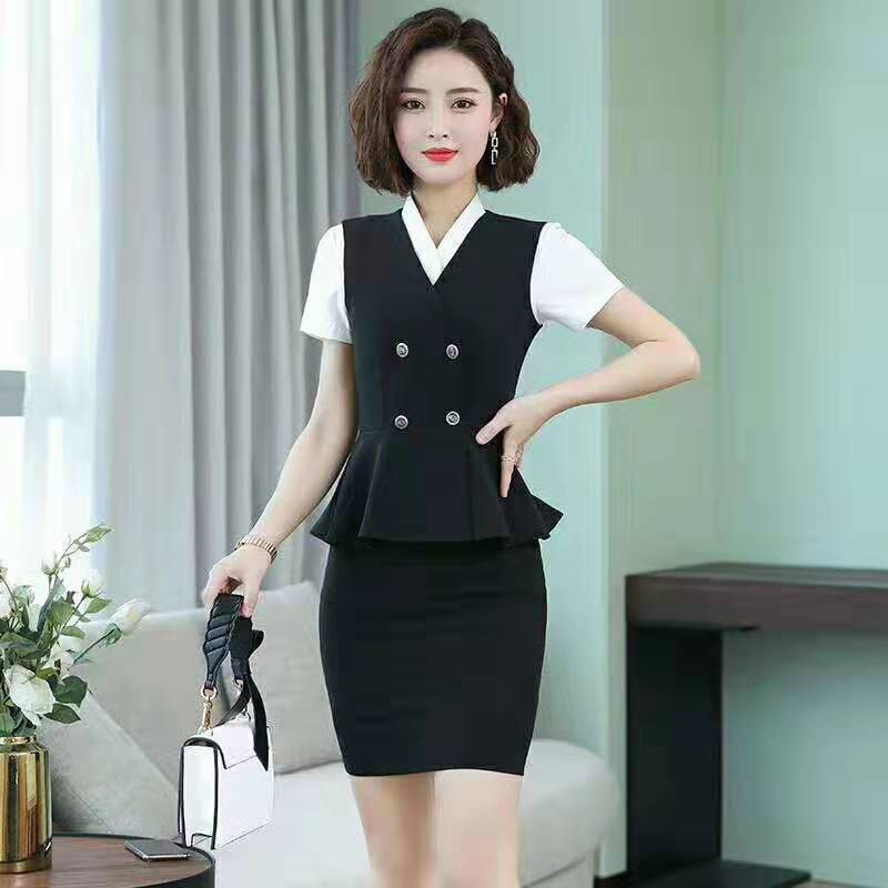 職業裝 夏裝 女款 短袖襯衫-馬甲-半身裙 黑色.jpg